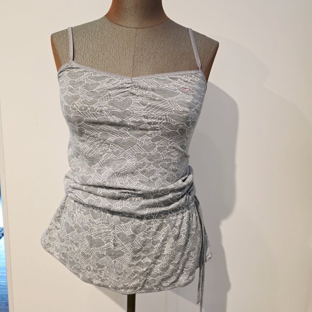 Vtg Victoria Secret PINK Gray All Over Heart Print Cover Up Sleep Tank Sz XS